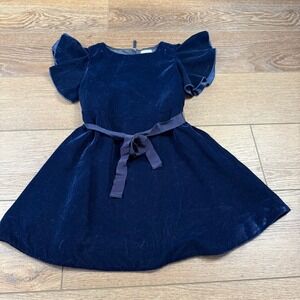 Crewcuts by J.Crew Factory Girls Navy Blue Velvet Ruffle Sleeve Dress, Size 6